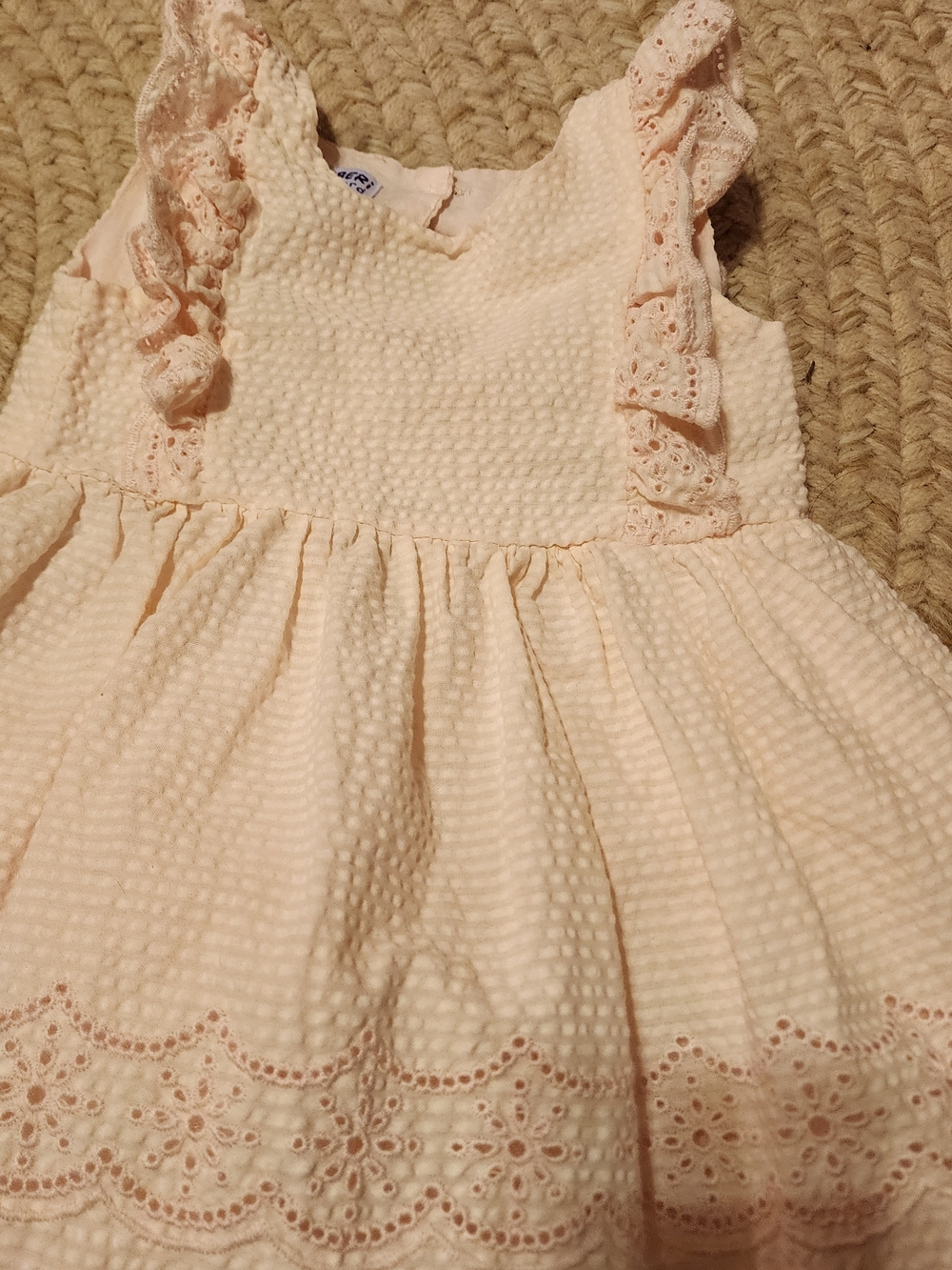 Blueberi Boulevard Pale Pink Eyelet‎ Ruffle Seersucker Sundress Crinoline